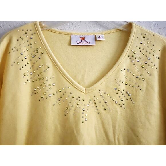 Top/Blouse-Quacker Factory-Yellow-V-Neck-Rhinestones-Sequins-3/4 Sleeves-XL - Picture 3 of 12
